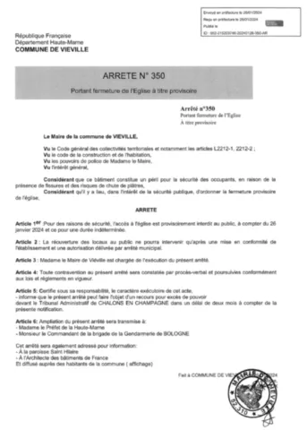 arrêté municipal église